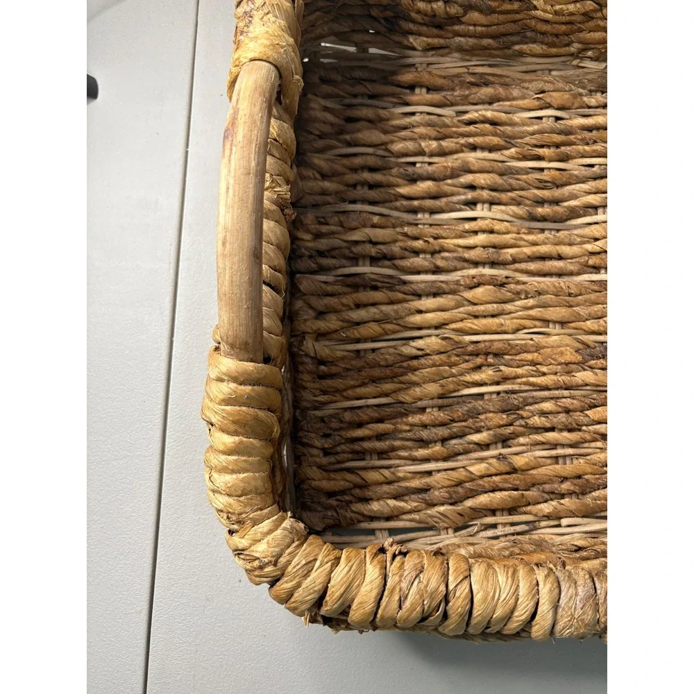 Natural‎ Woven Seagrass Tray Rectangular Basket with Wood Handles Brown 17x13